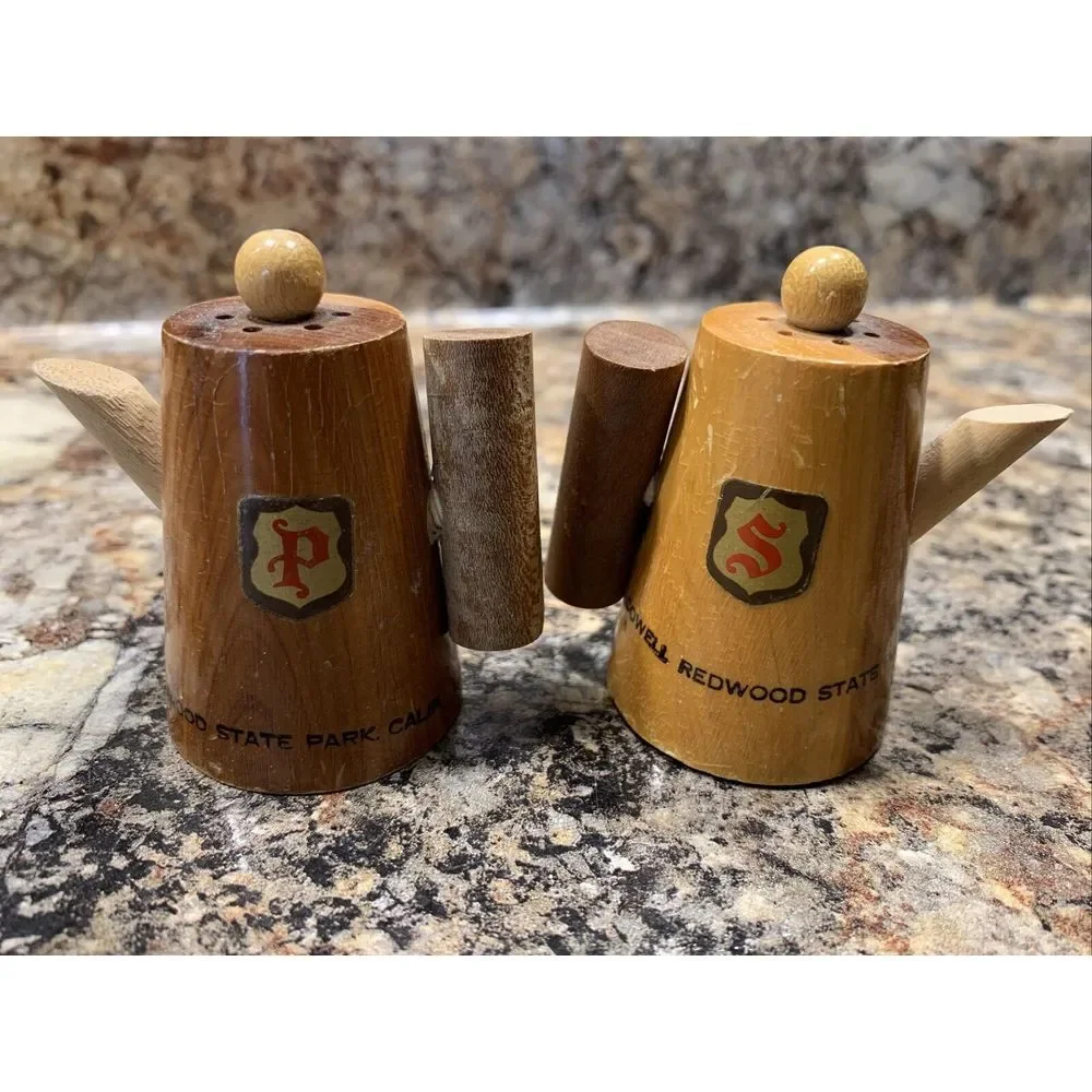 Vintage Souvenir Salt & Pepper Shaker Redwood State Park CA Cowell Mini Coffee
